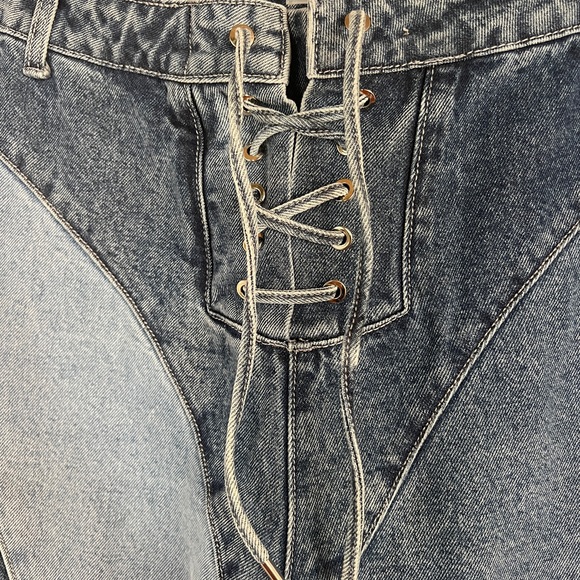 Maniere De Voir lace up patchwork jeans - Picture 3 of 9